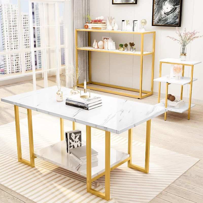 Photo 1 of * Missing Parts* AWQM 3pcs Gold Coffee Table Set,Living Room Table Set of 3,Faux Marble Coffee Table & 3-Tier End Table & Console Tables for Entryway,Accent Table Sofa Side Table with Storage & Metal Frame
