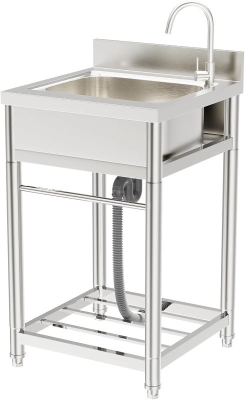 Photo 1 of 
Photo for Reference Only**ROOMTEC 304 Stainless Steel Single Bowl Utility Sink Set, Commercial Restaurant Kitchen Sink, Outdoor Sink with Workbench & Storage Shelve with Hot and...