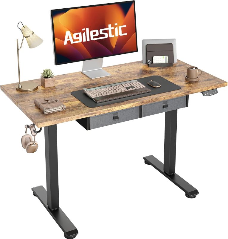 Photo 1 of *MISSING HARDWARE* Standing Desk with 2 Drawers, Adjustable Height Electric Desk with Storage, 48 x 24 Inches Sit Stand Up Computer Table for Work Office Home, Rustic Brown
