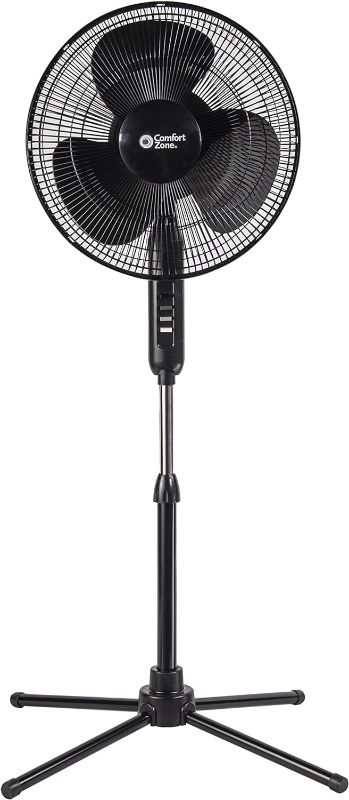 Photo 1 of (READ FULL POST) Comfort Zone Electric Oscillating Pedestal Fan, Stand Fan, 16 inch, 3 Speed, 90 Degree Oscillating Head, Adjustable Height and Tilt, Airflow 7.48 ft/sec, Ideal for Home, Bedroom & Office, CZST161BTEBK
