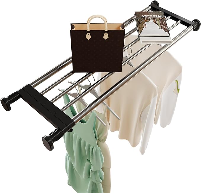 Photo 1 of 33 to 46 Inches, Closet Shelves,Wall Mounted Tension Shelf,Expandable Easy to Install for Pantry, Closet, Laundry, Utility Storage, Stainless Steel, Silver + Black
