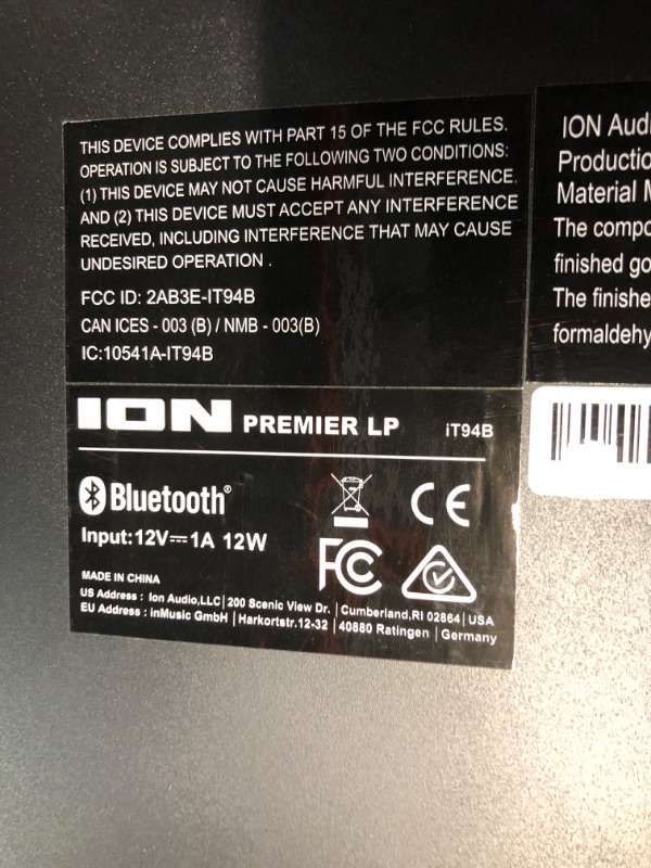 Photo 3 of ***USED - POWERS ON - UNABLE TO TEST FURTHER***
ION Audio Premier LP | Wireless Bluetooth Turntable / Vinyl Record Player with Speakers, USB Conversion, RCA and Headphone Outputs – Black Finish Premier LP with Speakers & Bluetooth