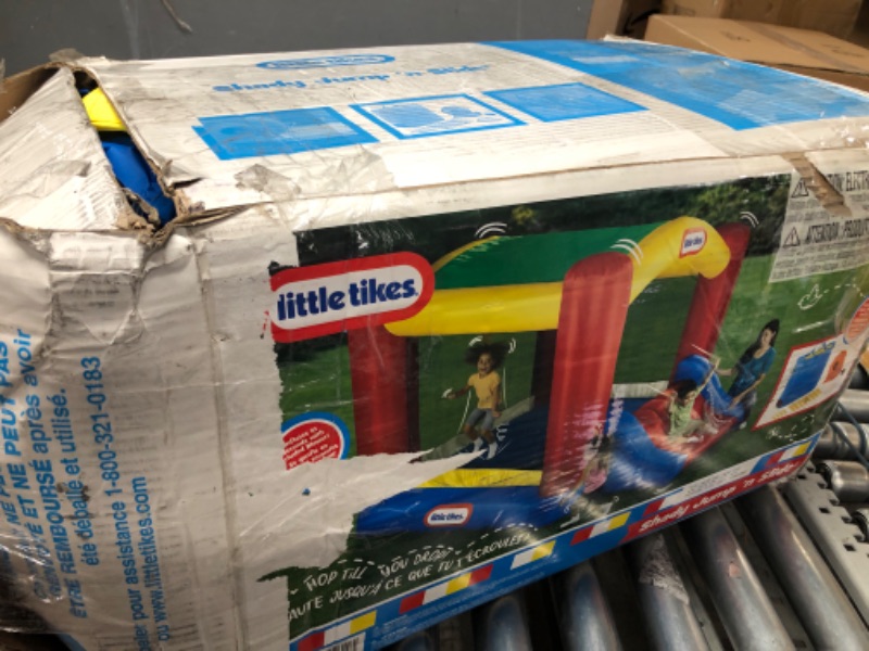 Photo 3 of [NONREFUNDABLE, FOR PARTS/ READ NOTES] ONLY BLOWER****
Little Tikes Jump 'n Slide Bouncer with Arched Canopy Overhead Cover, Plus Heavy Duty Blower, Stakes, Repair Patches, and Storage Bag |3-Kid Capacity, Ages 3-8 Years Multi-color 144.00 L x 108.00 W x 