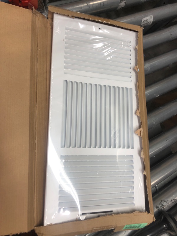 Photo 1 of 12" x 4" Inch (Outer Dimensions) White Air Vent Cover - Steel Return Air Grilles - for Ceiling and Sidewall - HVAC - with Insect Protection Screen (11.81 x 3.93 inch, White)
