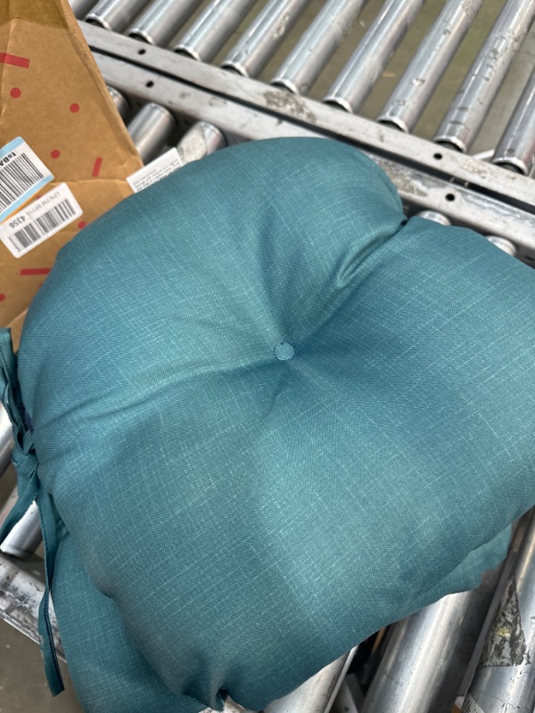 Photo 2 of *MISSING TWO **Arden Selections Outdoor Tufted Bistro Seat Cushion, Set of 4, 14.5 in x 15 in, Rain-Proof, Fade Resistant 14.5 x 15, Peacock Blue Green Texture