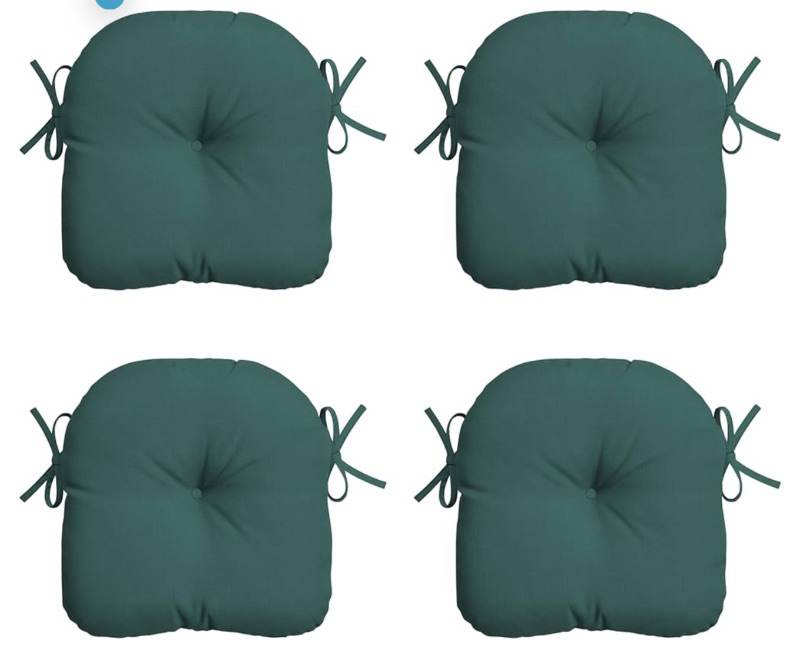 Photo 1 of *MISSING TWO **Arden Selections Outdoor Tufted Bistro Seat Cushion, Set of 4, 14.5 in x 15 in, Rain-Proof, Fade Resistant 14.5 x 15, Peacock Blue Green Texture