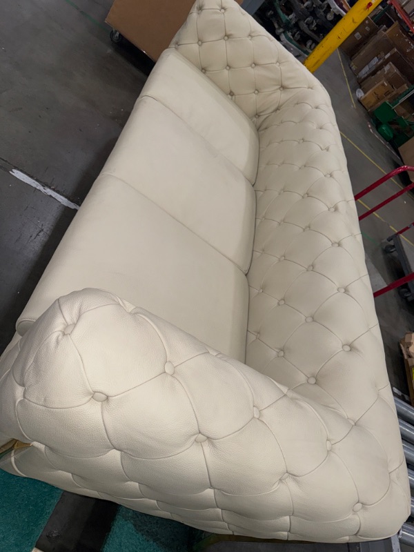 Photo 2 of *DIRTY** HomeRoots 69" Beige All Over Tufted Italian and Gold Leather Love Seat