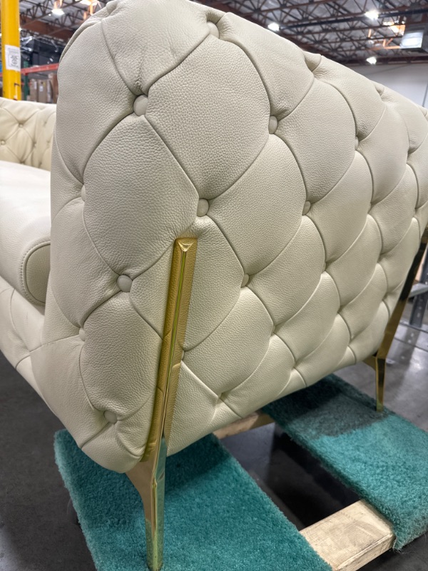 Photo 3 of *DIRTY** HomeRoots 69" Beige All Over Tufted Italian and Gold Leather Love Seat