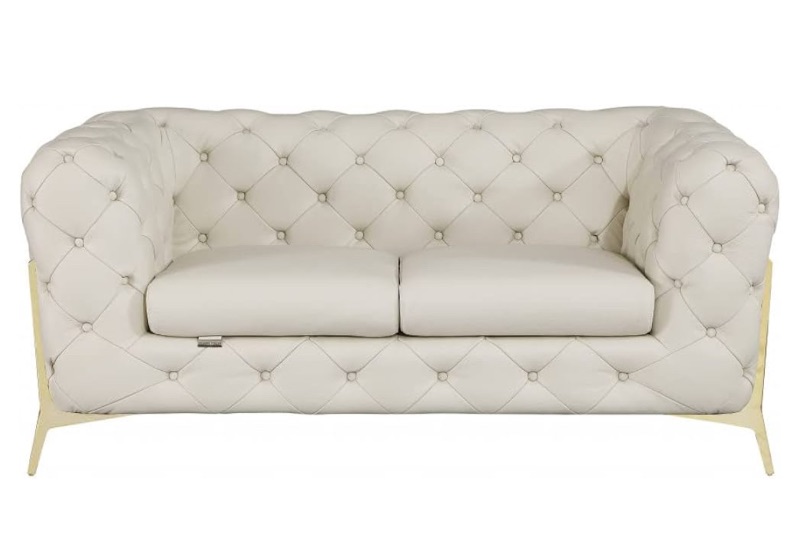 Photo 1 of *DIRTY** HomeRoots 69" Beige All Over Tufted Italian and Gold Leather Love Seat