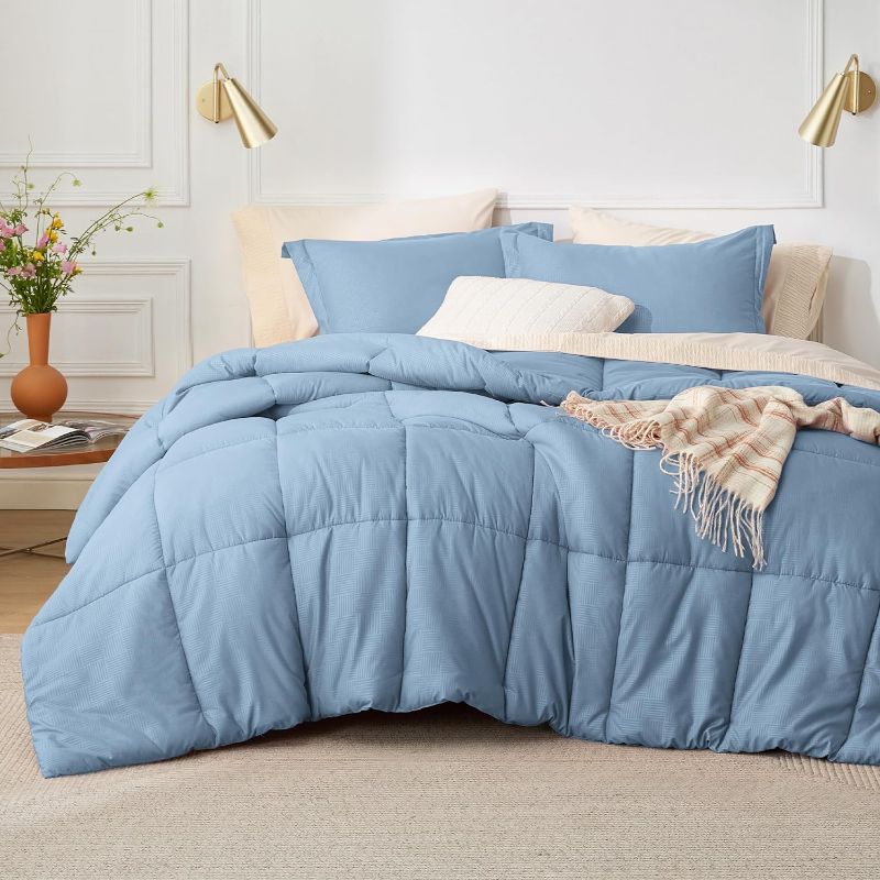 Photo 1 of *** REFERENCE ONLY UNKNOWN DIMENSION***  Blue Comforter Set Queen - Bed in a Bag Queen 7 Pieces, Pintuck Bedding Sets Light Blue Bed Set with Comforter, Sheets, Pillowcases & Shams