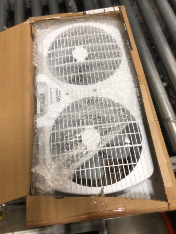 Photo 1 of ***USED - POWERS ON - UNABLE TO TEST FURTHER***
Comfort Zone Twin Window Fan with Quiet Setting, Reversible Airflow Control, 9 inch, 3-Speeds, Expandable, Exhaust, Dual Fan, Airflow 9.84 ft/sec, Ideal for Home, Kitchen, Bedroom & Office, CZ319WT2 9" Twin 