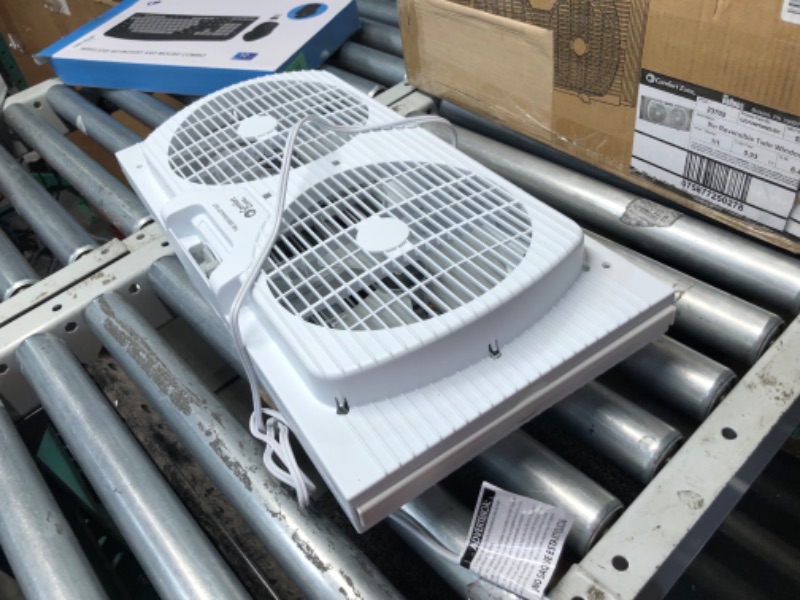 Photo 1 of ***USED - POWERS ON - UNABLE TO TEST FURTHER***
Comfort Zone Twin Window Fan with Quiet Setting, Reversible Airflow Control, 9 inch, 3-Speeds, Expandable, Exhaust, Dual Fan, Airflow 9.84 ft/sec, Ideal for Home, Kitchen, Bedroom & Office, CZ319WT2 9" Twin 