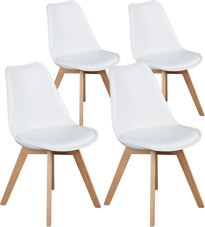 Photo 1 of ***USED - LIKELY MISSING PARTS - UNABLE TO VERIFY FUNCTIONALITY***
OLIXIS Set of 4 Dining Kitchen Mid-Century Modern Chairs with Wood Legs and PU Leather Cushion for Living Room Bedroom Outdoor Lounge, White
