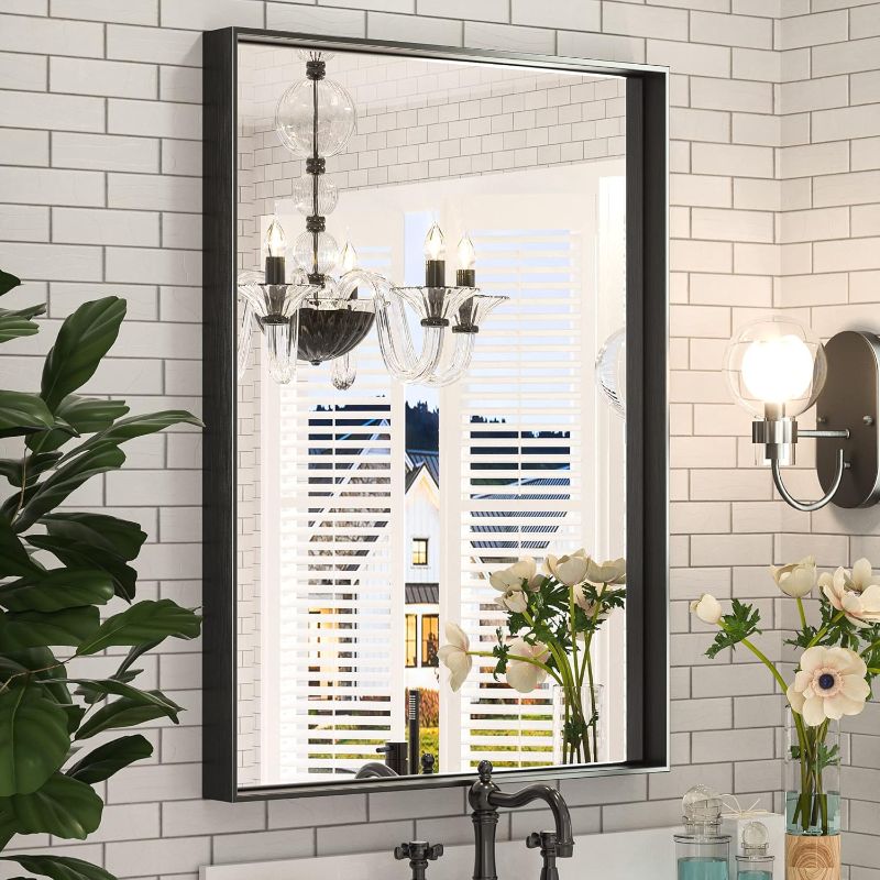 Photo 1 of ***STOCK PHOTO REFERENCE ONLY***Keonjinn 21" x 27" Brushed Nickel Bathroom Medicine Cabinets with Mirror, Recessed or Surface Wall-Mounted Aluminum Alloy Framed Beveled Mirror, Single Door Silver Bathroom Mirror with Storage Cabinet
