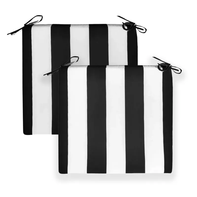 Photo 1 of *STOCK PHOTO JUST FOR REFERENCE** Set of 2, Black Stripe Square Outdoor Chair Pad
