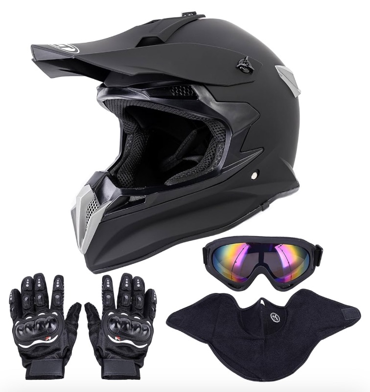 Photo 1 of *MISSING ACCESSORIES** Adult Motocross Dirt Bike Helmet with Goggle, Gloves & Mask Dirt Bike ATV Helmet for Unisex-Adult Men Women Adjustable Sun Visor DOT/FMVSS-218 Off-Road Motorcycle Helmet UTV Helmet Downhill x-Large