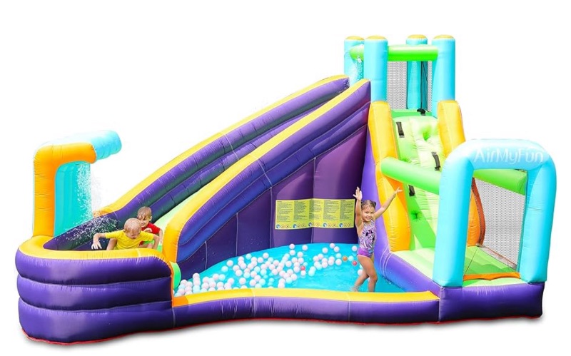 Photo 1 of *UNTESTED UNABLE TO TEST** Inflatable Waterslide, Water Bounce House for Wet and Dry, Kids Bouncy House Water Park with Air Blower, Water Spray, Splash Pool, A83021