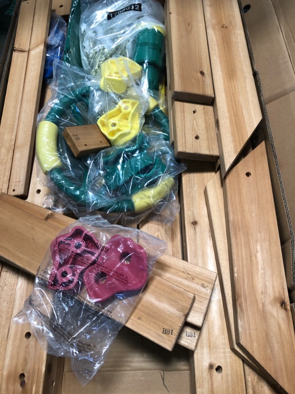 Photo 3 of * MISSING PARTS ONLY BOX 2 OUT OF 2* Backyard Discovery Mount McKinley All Cedar Wood Swing Set, Playground for All Kids Age 3-10, Rock Wall, Wave Slide, Fort, Double Rock Climber and Rope