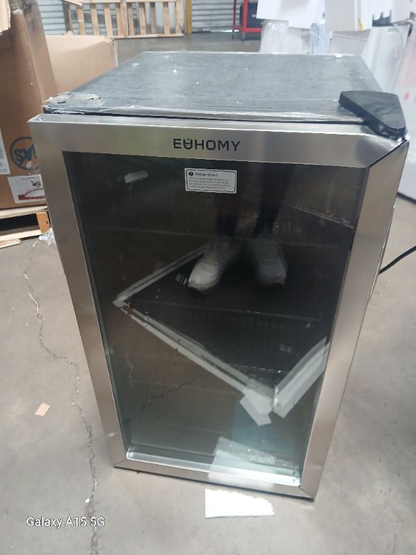 Photo 3 of * MINOR DAMAGE* EUHOMY Beverage Refrigerator and Cooler, 126 Can Mini fridge with Glass Door, Small Refrigerator with Adjustable Shelves for Soda Beer or Wine, Perfect for Home/Bar/Office (Silver).
