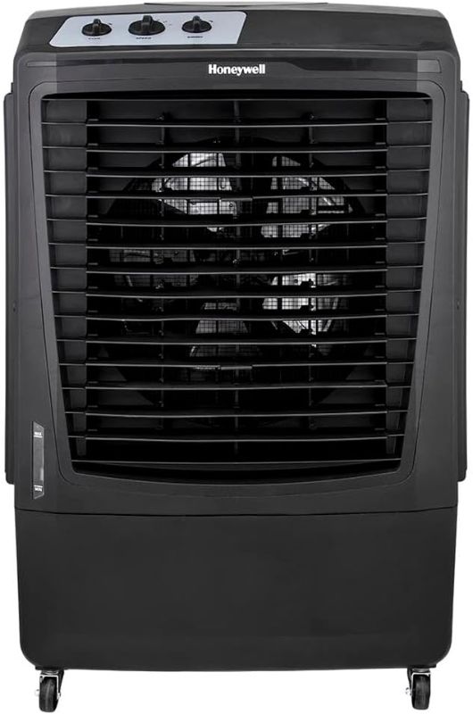 Photo 1 of * UNIT MAKES NOISE WHEN ON* Honeywell 2100 CFM Outdoor Portable Evaporative Cooler & Fan for Patio Area, Deck, Backyard, Garage, Cools up to 850 Sq. Ft. with 3 Speeds and 36 Ft. Air Throw for Large Outdoor Spaces, Black
