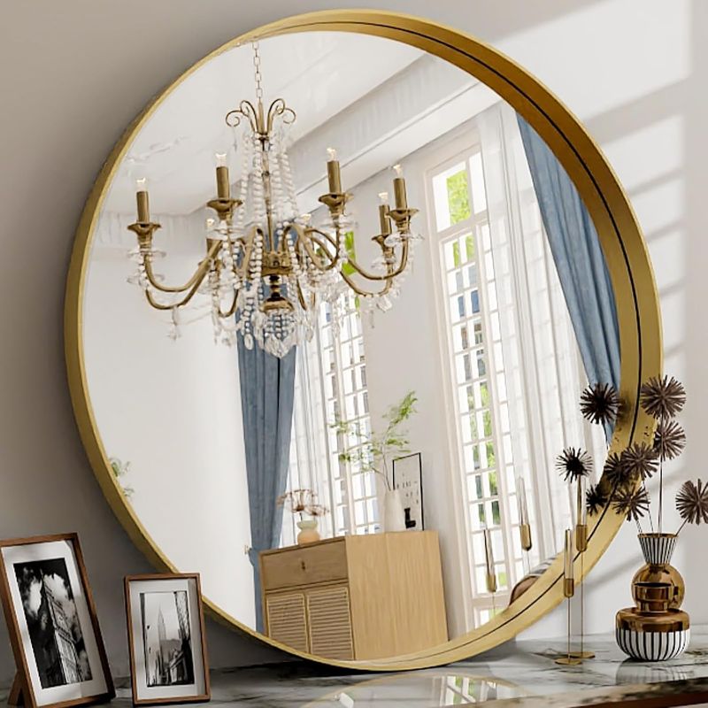 Photo 1 of 
Easly 30 Inch Round Bathroom Mirror - Wall Mounted Circle Mirror with Metal Frame, Modern Mirror Suitable for Bathroom, Vanity, Entryway, Living Room, Wall...
Color:Gold
Size:30"x30"