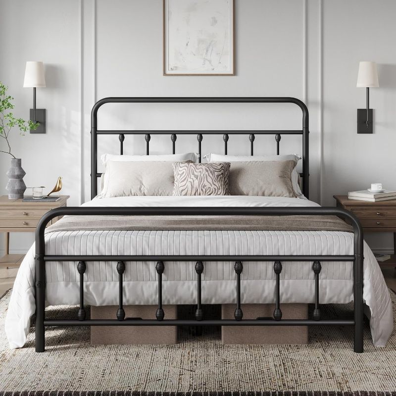 Photo 1 of 
Photo for Reference Only**Yaheetech Classic Metal Platform Bed Frame Mattress Foundation with Victorian Style Iron-Art Headboard/Footboard..
Color: Cream