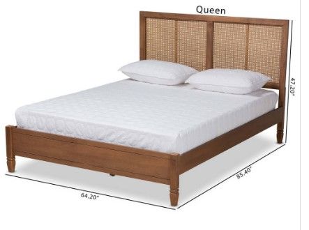 Photo 1 of **BOX 2/2 // PARTIAL SET** Baxton Studio Redmond Mid-Century Modern Walnut Brown Finished Wood & Synthetic Rattan Queen Size Platform Bed - Wholesale Interiors MG-0021-4-Walnut-Queen