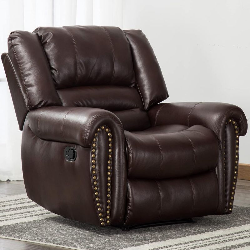 Photo 1 of *BOX 2 OF 3 ONLY* CANMOV Leather Recliner Chair, Classic and Traditional Manual Recliner Chair with Comfortable Arms and Back Single Sofa for Living Room, Brown
