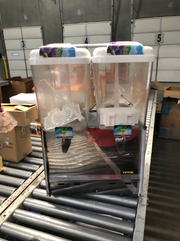 Photo 2 of ***USED - MAJOR DAMAGE - NO PACKAGING - SEE COMMENTS***
VEVOR Commercial Beverage Dispenser, 9.5 Gallon 2 Tanks Commercial Drink Dispenser, 300W Food Grade Material Stainless Steel Beverage Dispenser With Thermostat Controller for Cold Drink