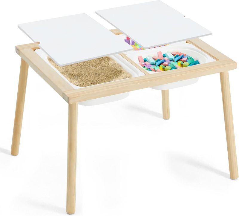 Photo 1 of (READ FULL POST) Sensory Table for Toddlers 1-3, Kids Table with 3 Storage Bins Writable Lids, Sensory Activity Table, Play Sand Table for Indoor Outdoor
