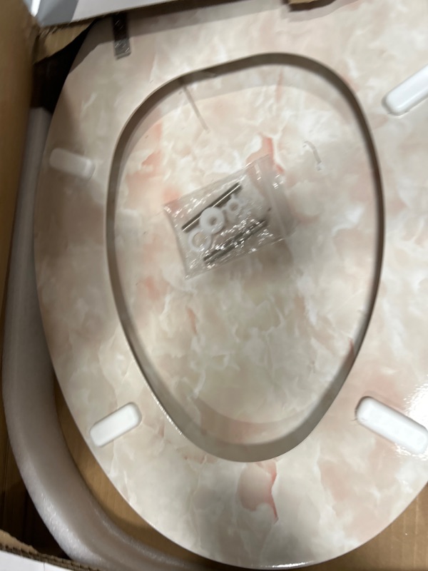 Photo 5 of Angel Shield Marble Toilet Seat Durable Molded Wood with Quiet Close, Easy Clean, Quick-Release Hinges(Elongated, Beige Marble)
