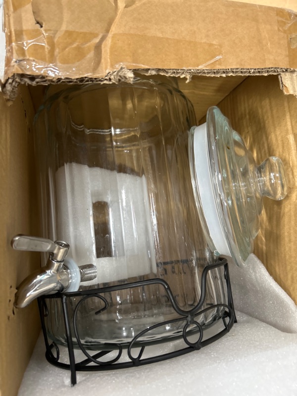 Photo 1 of 1.5 Gallon Glass Beverage Dispenser with Stainless Steel Spigot on Metal Stand, Mason Drink Dispenser For Parties, Sun Tea, Iced Tea, Water or Kombucha
