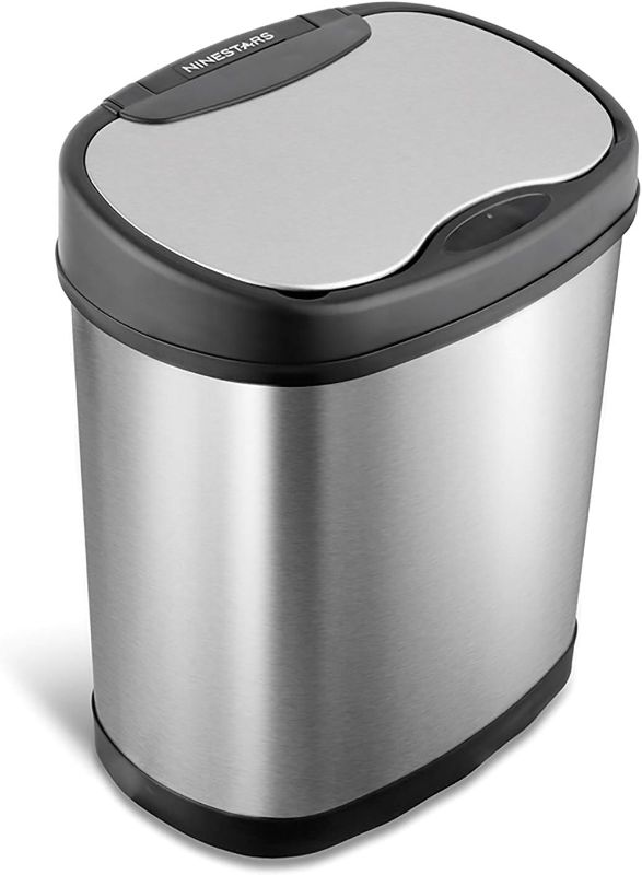 Photo 1 of Automatic Touchless Infrared Motion Sensor Trash Can, 3 Gal 12L, (Oval, Black/Silver Lid)
