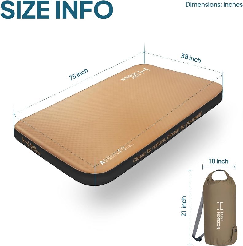 Photo 5 of (READ FULL POST) LOSTHORIZON 4.5” Thick Self Inflating Sleeping Pad with Solid Foam, Camping Mattress with Pump Sack, Portable Roll Up Bed, Inflatable Outdoor Mat for Rooftop Tent Car Truck Van, Twin Twin Brown