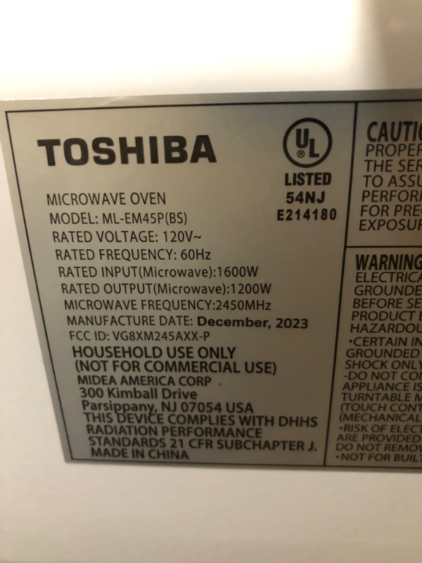 Photo 5 of (READ FULL POST) TOSHIBA ML-EM45P(BS) Countertop Microwave Oven with Smart Sensor and Position Memory Turntable, Function, 1.6 Cu.ft 13.6" Removable Black Stainless Steel, 1200W 