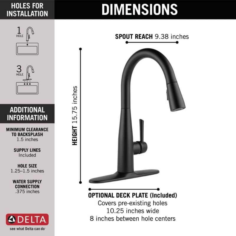 Photo 4 of (READ FULL POST) Delta Faucet Essa Kitchen Faucet with Pull Down Sprayer, Kitchen Sink Faucet Matte Black, Magnetic Docking Spray Head, Delta Kitchen Faucet Pull Down, Matte Black 9113-BL-DST
