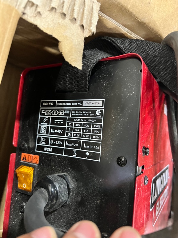 Photo 3 of ***USED - MISSING PARTS - SEE PICTURES - UNABLE TO TEST***
Lincoln Electric 90i FC Flux Core Wire Feed Weld-PAK Welder, 120V Welding Machine, Portable w/Shoulder Strap, Protective Metal Case, Best for Small Jobs, K5255-1