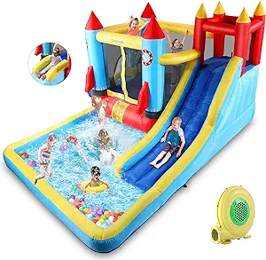 Photo 1 of AKEYDIY Bounce House,Inflatable Bounce Castle with Blower for Kids 3-10,Outdoor/Indoor Bouncy House Water Park for Backyard with 2 Splash Slides,Climbing Wall,Ball Pit,Jumping Area (146" x 132" x 81")
