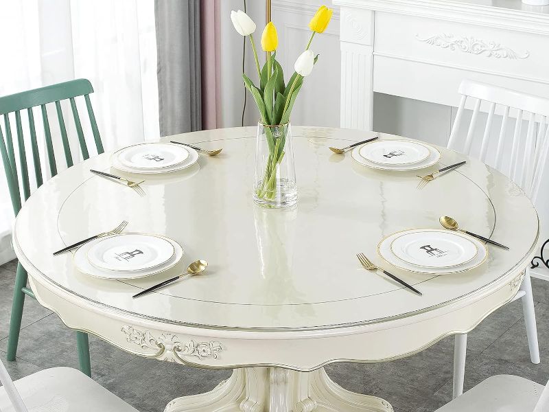 Photo 1 of  Clear Round Table Protector, Round Table Cover, Tablecloth Protector, Table Protector for Dining Room Table & Office
