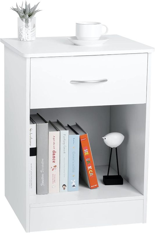 Photo 1 of ***USED MISSING PARTS*** HUUGER White Nightstand with Drawer, Bedside Table End Tables Living Room, File Cabinet Storage with Sliding Drawers and Shelf for Home Office
