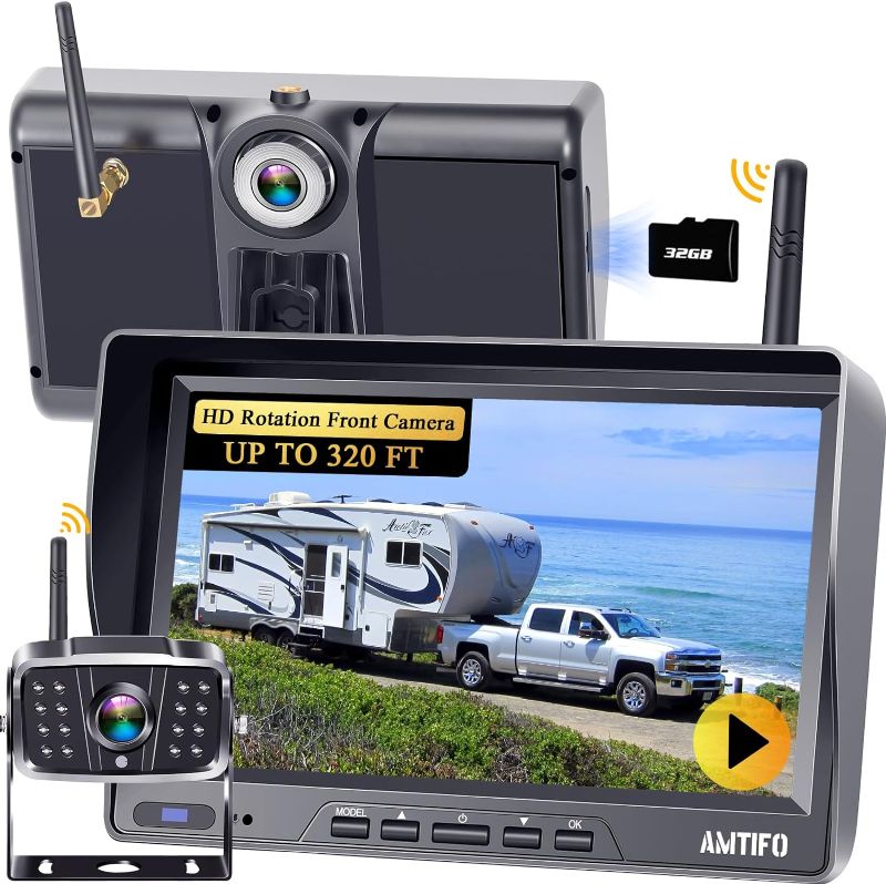 Photo 1 of AMTIFO Dual Cameras RV Backup Camera Wireless Front Dash Cam 360 ° Rotation - Plug and Play Compatible with Furrion Pre-Wired Mount Recording No Lag 7 Inch Monitor for Trailers/Trucks/Campers AT1