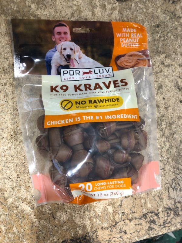 Photo 2 of ** Best By 8/12/2024 ** Dog Treats, K9 Kraves Rawhide Free Bone Dog Treat, Peanut Butter Flavor, Made with Real Peanut Butter and Chicken, 20 Count, Healthy, Easily Digestible, Long-Lasting, High Protein Peanut Butter 12 Ounce (Pack of 1)