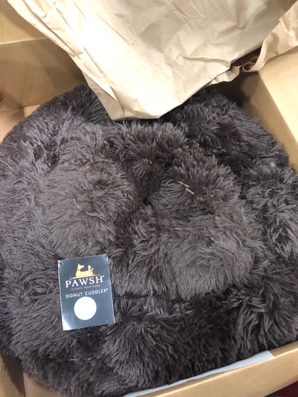 Photo 2 of Best Friends by Sheri The Original Calming Donut Cat and Dog Bed in Shag Fur Dark Brown, Small 23" 23.0"L x 23.0"W x 7.0"Th Dark Chocolate Shag