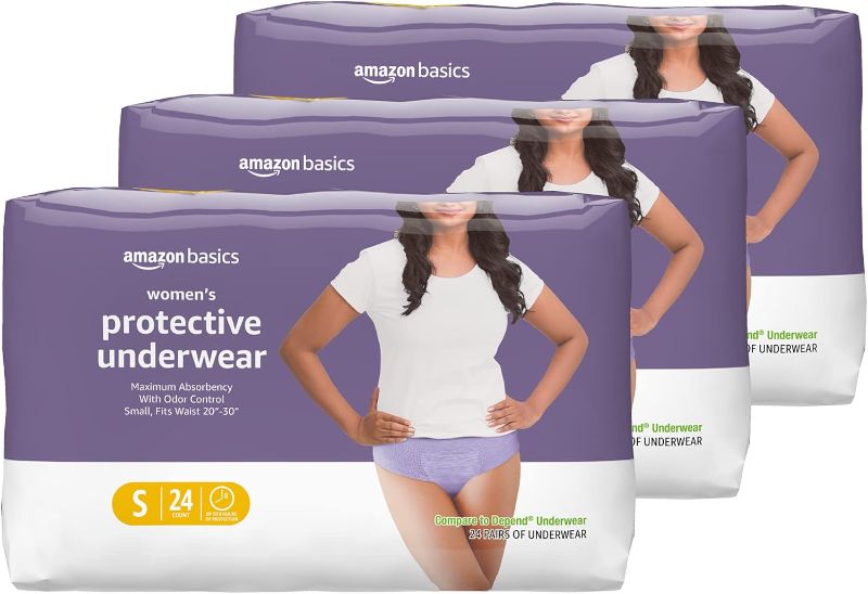 Photo 1 of Amazon Basics Incontinence & Postpartum Underwear for Women, Maximum Absorbency, Small, 24 Count, Lavender (Previously Solimo) Small (24 Count) 3 pack