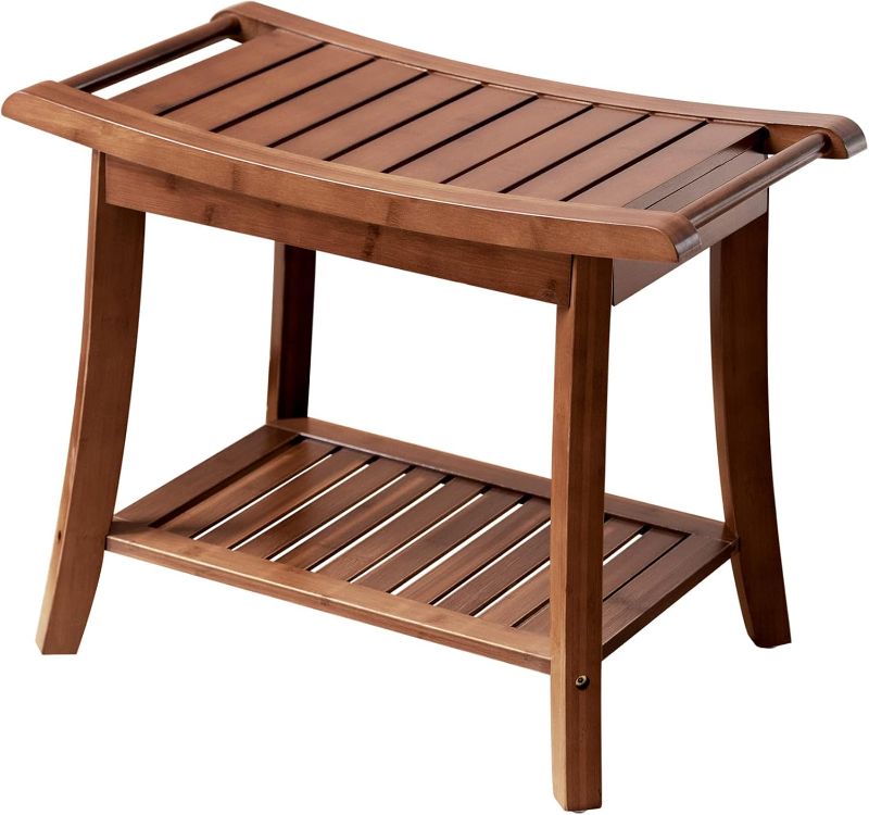 Photo 1 of ***USED - NO PACKAGING - SCRATCHED AND SCUFFED - SEE PICTURES***
Forevich Bamboo Shower Bench Stool with Storage Shelf Waterproof Shower Chair Spa Bath Seat Excellent for Indoor Use Chestnut Brown, 12.99"D x 23.78"W x 18.43"H