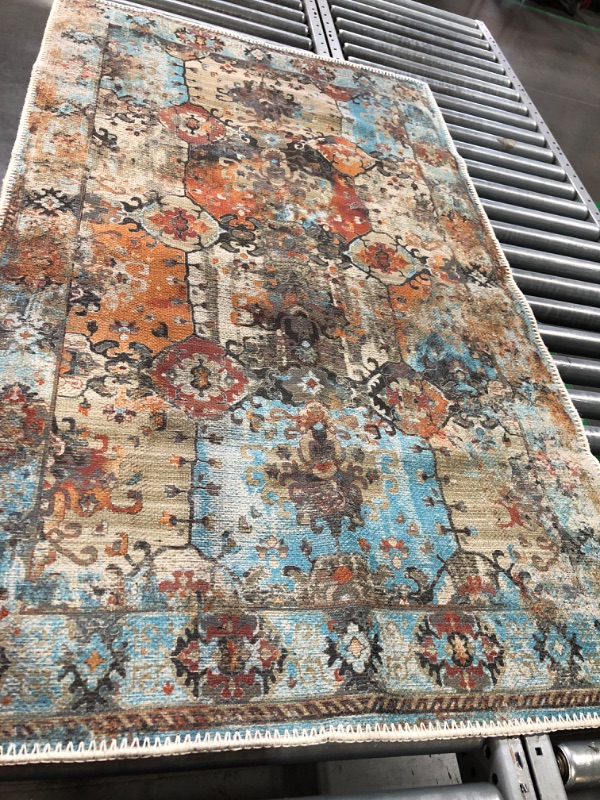 Photo 2 of ***USED LIKE NEW***Adiva Rugs Machine Washable 3x5 Area Rug with Non Slip Backing for Living Room, Bedroom, Bathroom, Kitchen, Printed Vintage Home Decor, Floor Decoration