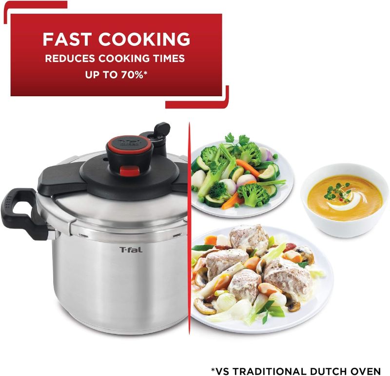 Photo 4 of (READ FULL POST) T-fal Clipso Stainless Steel Pressure Cooker 6.3 Quart, Induction , Secure locking System, One Hand System, Recipe Book Included, Cookware, Pots and Pans, Kitchen, Dishwasher Safe, Silver Easy Open Pressure Cooker 6.3-Quart