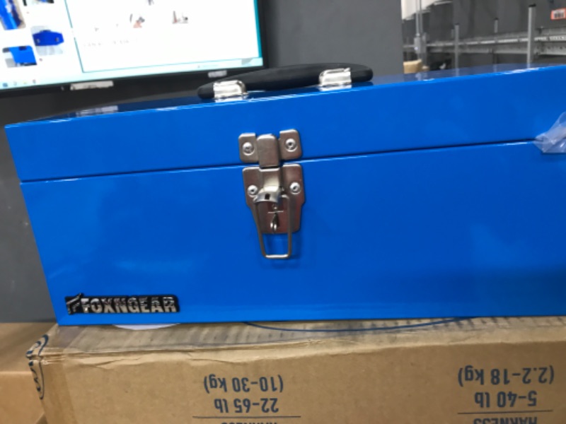 Photo 2 of 16" Portable Steel Heavy-duty Tool Box 18-Gauge with Metal Latch and Handle Blue
