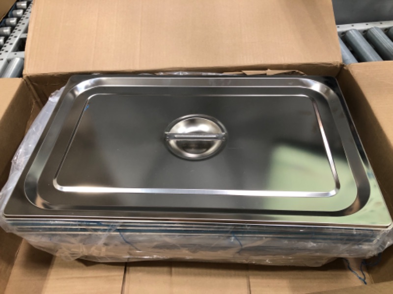 Photo 1 of 6 Pack Full Size Steam Table Pans Deep Hotel Pan with Lid Thick Stainless Steel Pans Restaurant Commercial Trays Steam Food Containers for Chafing Dish Buffet, 20.8 x 12.8 x 3.9 Inch