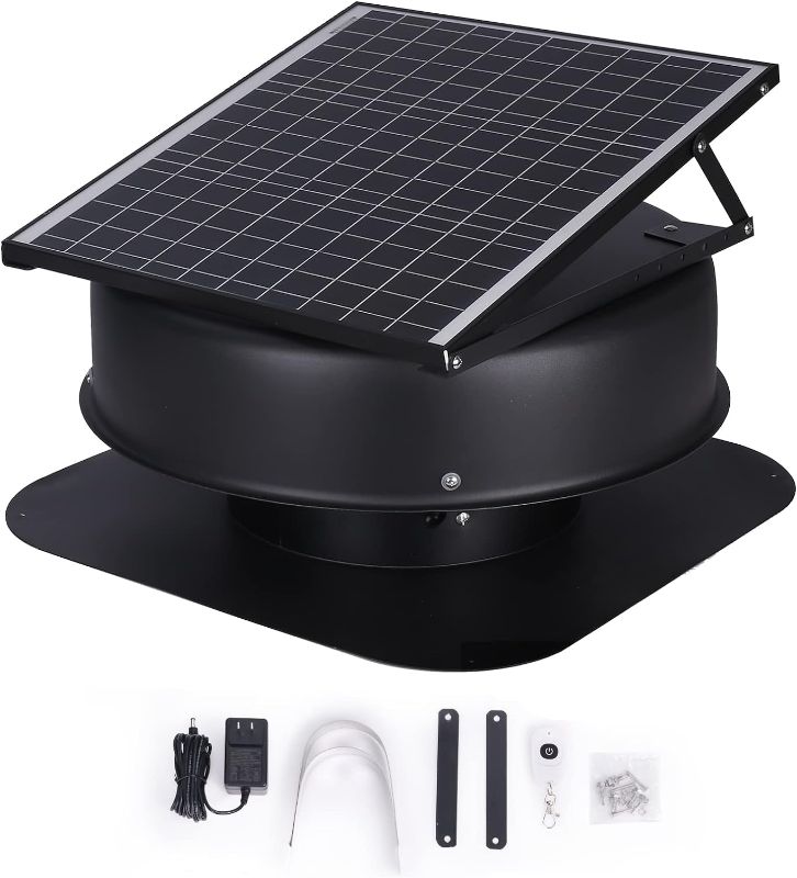 Photo 1 of **Parts Only** VEVOR Solar Attic Fan, 40 W, 1230 CFM Large Air Flow Solar Roof Vent Fan, Low Noise and Weatherproof with 110V Smart Adapter, Ideal for Home, Greenhouse, Garage, Shop, RV, FCC Listed
